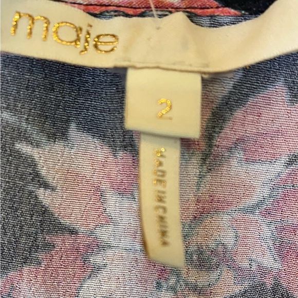 Maje Rosetina Crepe Floral Long Sleeve V-Neck Wrap Ruffle Dress - Picture 8 of 9